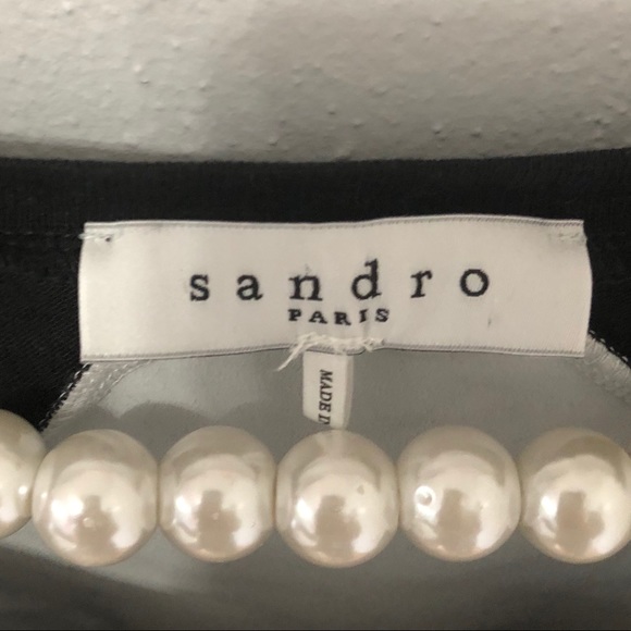 Sandro Tetu Lace Trim Linen Tee Size 2/Medium - Picture 4 of 6